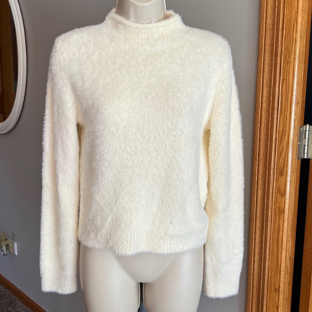 Universal Thread Cream Fuzzy Cowl-Neck Sweater